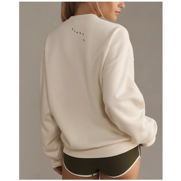 Clare V ‘Le Weekend’ Embroidered Oversized Cream Crewneck Sweatshirt Size Medium - Picture 3 of 16